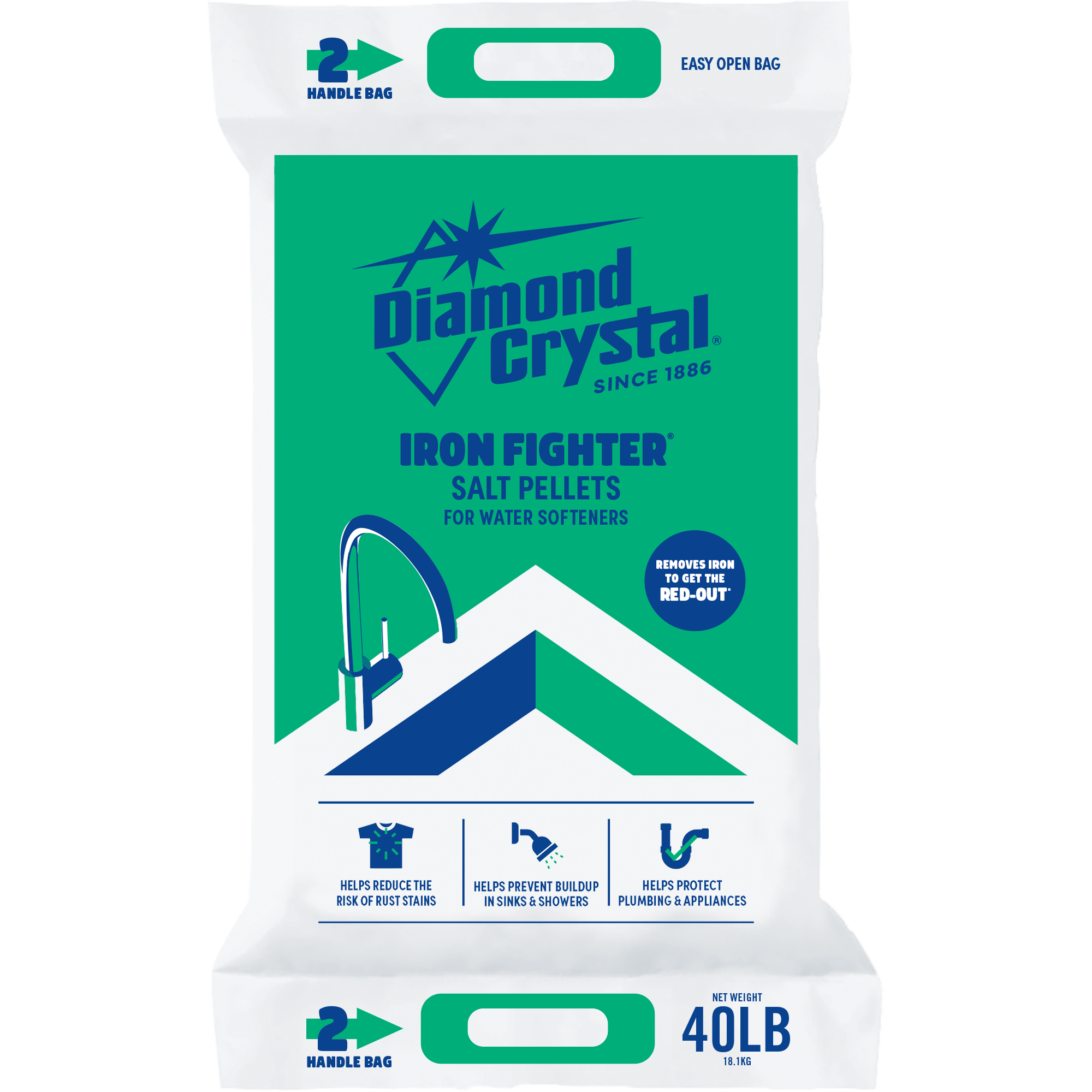 40 lb bag of Diamond Crystal Iron Fighter water softener salt pellets